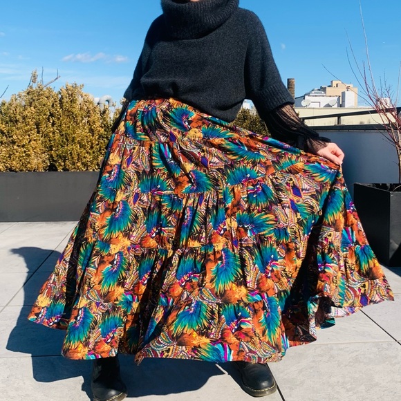 Anthropologie Dresses & Skirts - Anthro Indigenous People Dopamine Color Rainbow Paisley Flare Cotton Maxi Skirt